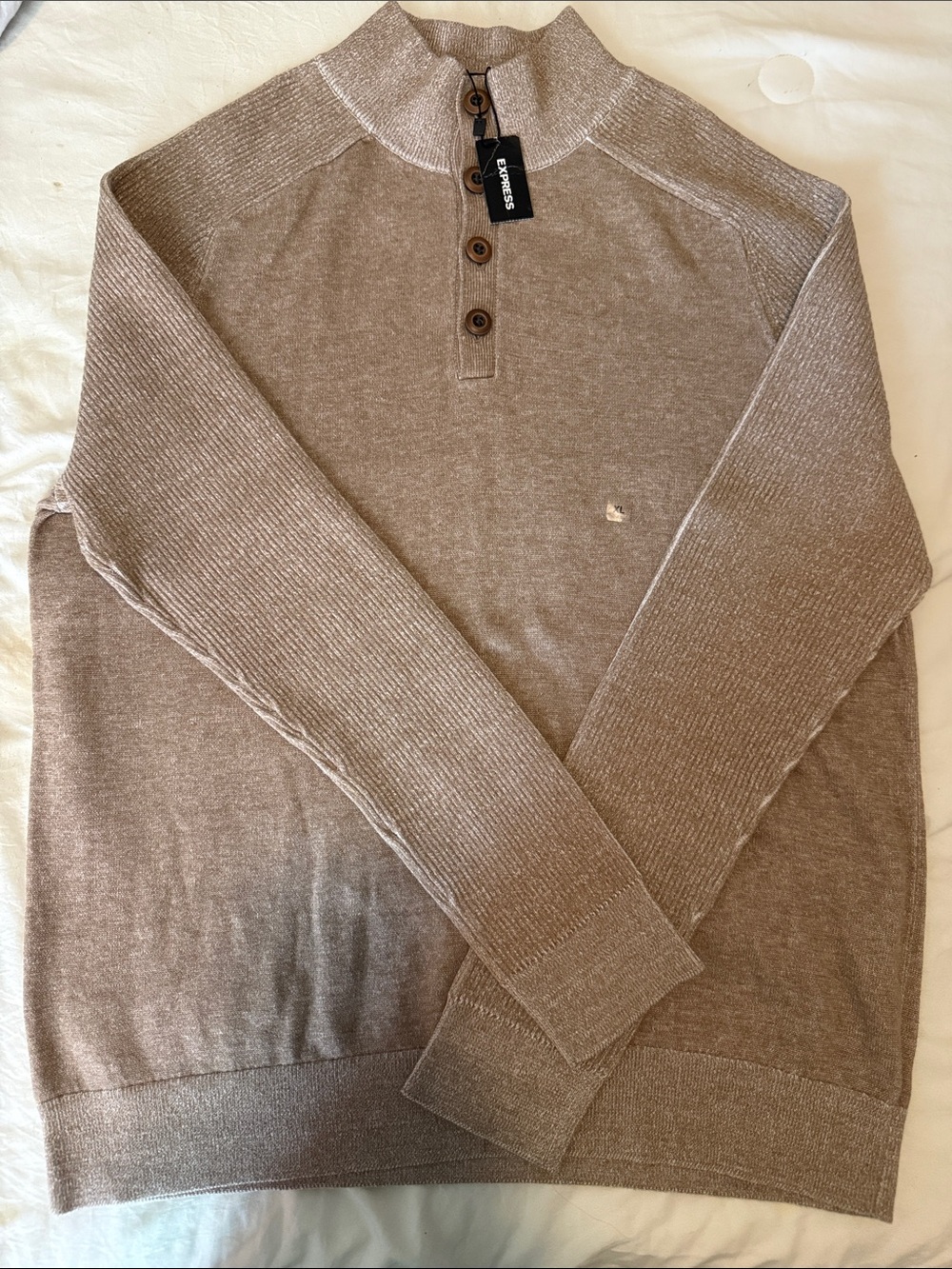 Express Men's Taupe Zip-Front Mock Neck Sweater